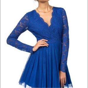Teeze Me | Royal Blue Lace and Tulle Long Sleeve Dress, Size 1/2